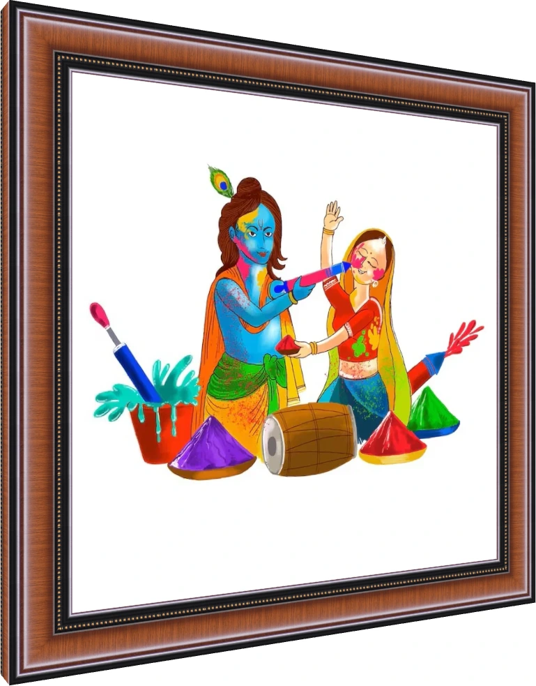 Festive Radha Krishna Holi Celebration Canvas wall art print — photo frame preview | PrintPosters.in